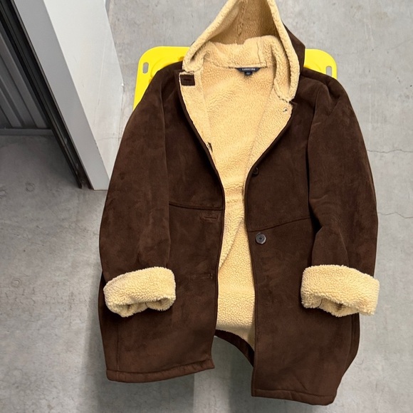Lands' End Jackets & Blazers - Lands' End, Brown Sherpa Suede Coat with Cream Lining